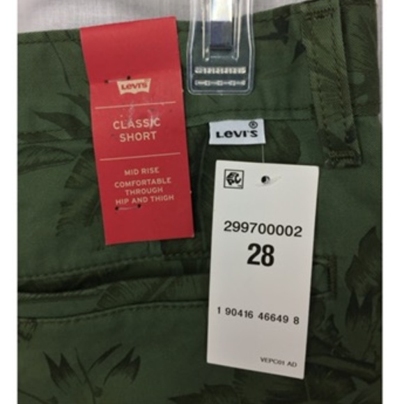NWT Levi's Classic Leaf Pattern Shorts Olive Grn 6 - Picture 5 of 6
